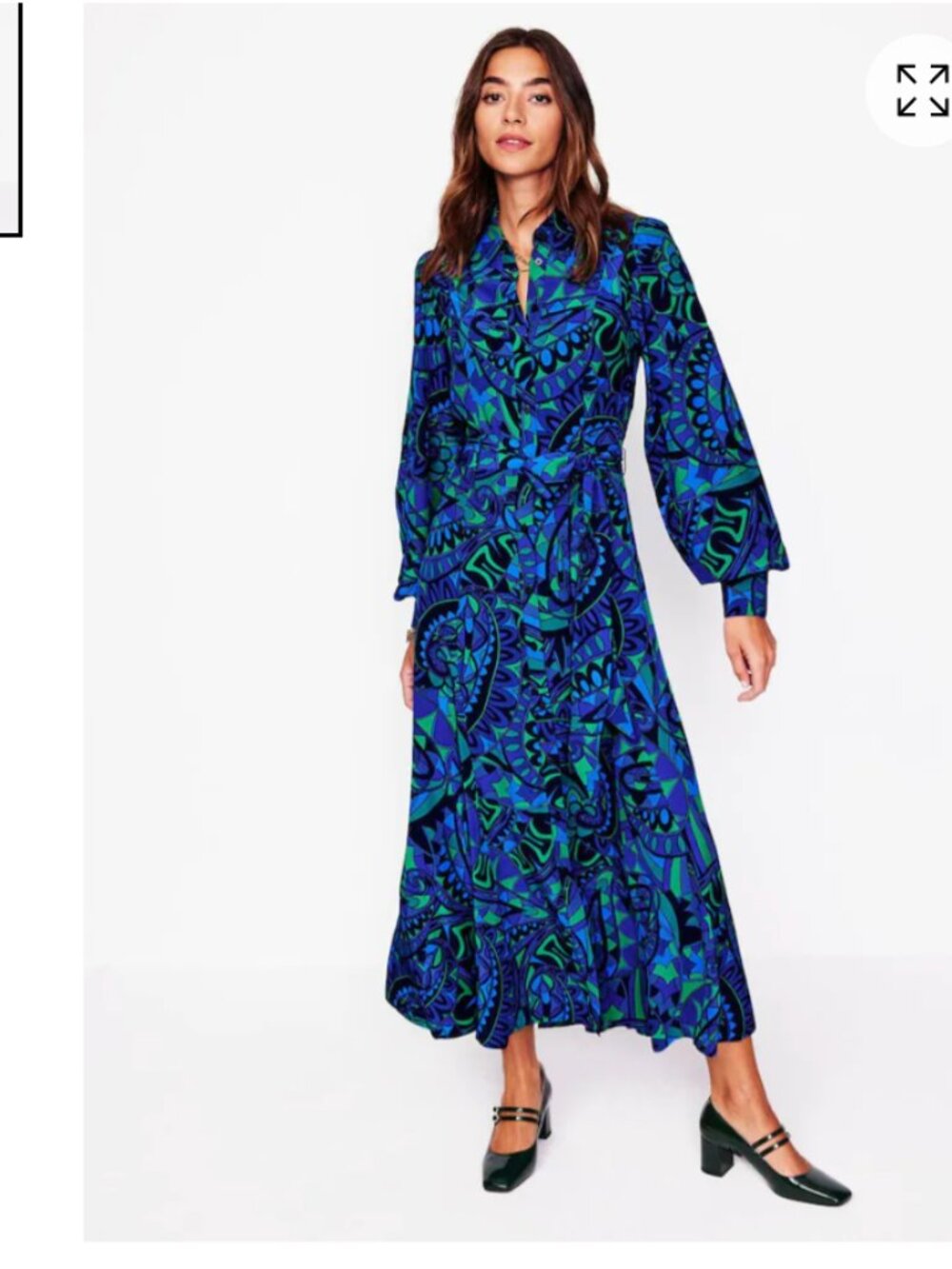 Boden Martha Godet Midi Dress Blue Green Paisley Belted Shirt Dress Womens 10 - Picture 6 of 7